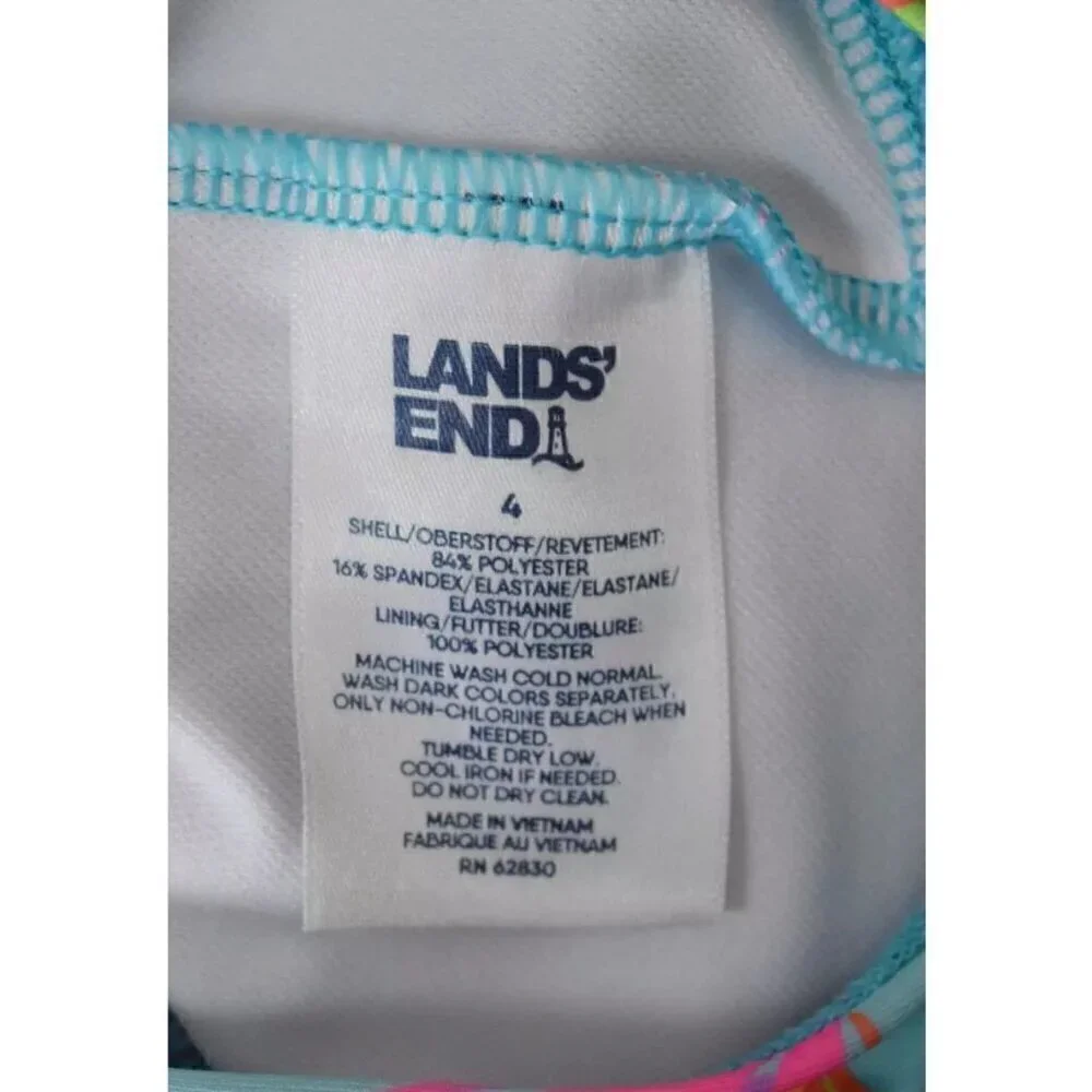 LANDS' END GIRL'S AQUA TROPICAL ONE-PIECE SWIMSUIT UPF 50
